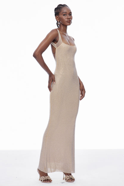Caomh Sequin Backless Maxi Dress in Apricot