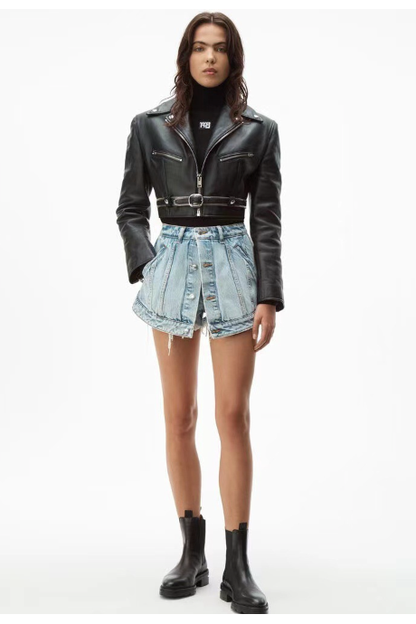 Denim Fake Mini Skirt