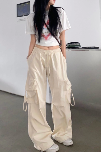 Hip-hop Pockets Wide-leg Pants