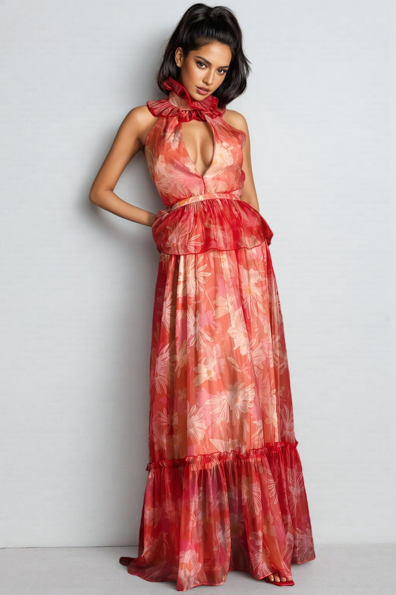 Pia V-neck Ruffle Maxi Dress