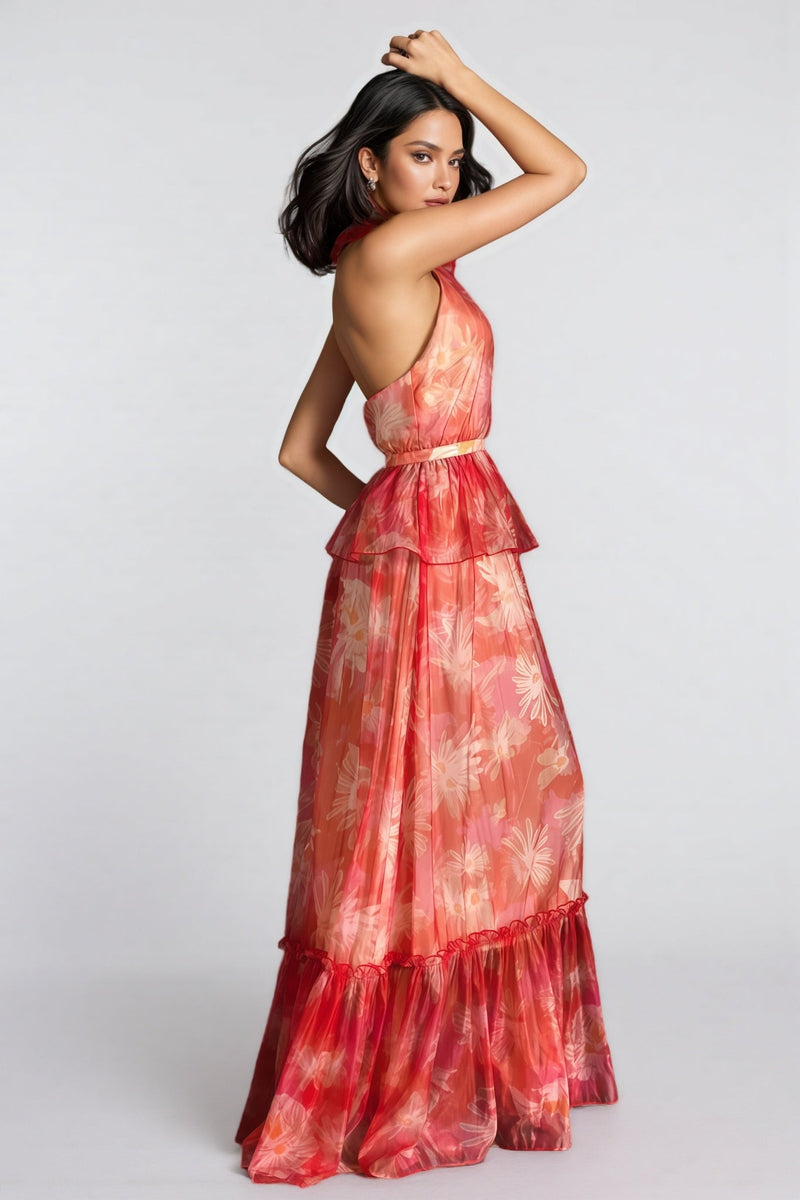 Pia V-neck Ruffle Maxi Dress