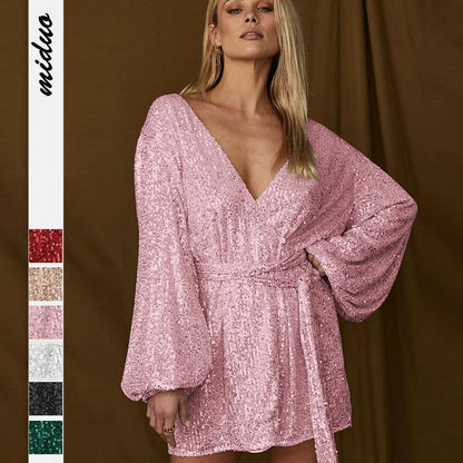 Sequin Lantern Bodycon Traf Midi Dresses
