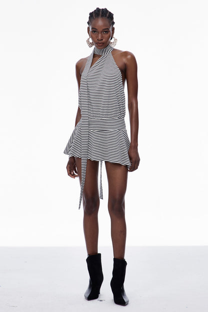 Caris Stripe Ruffle Mini Dress