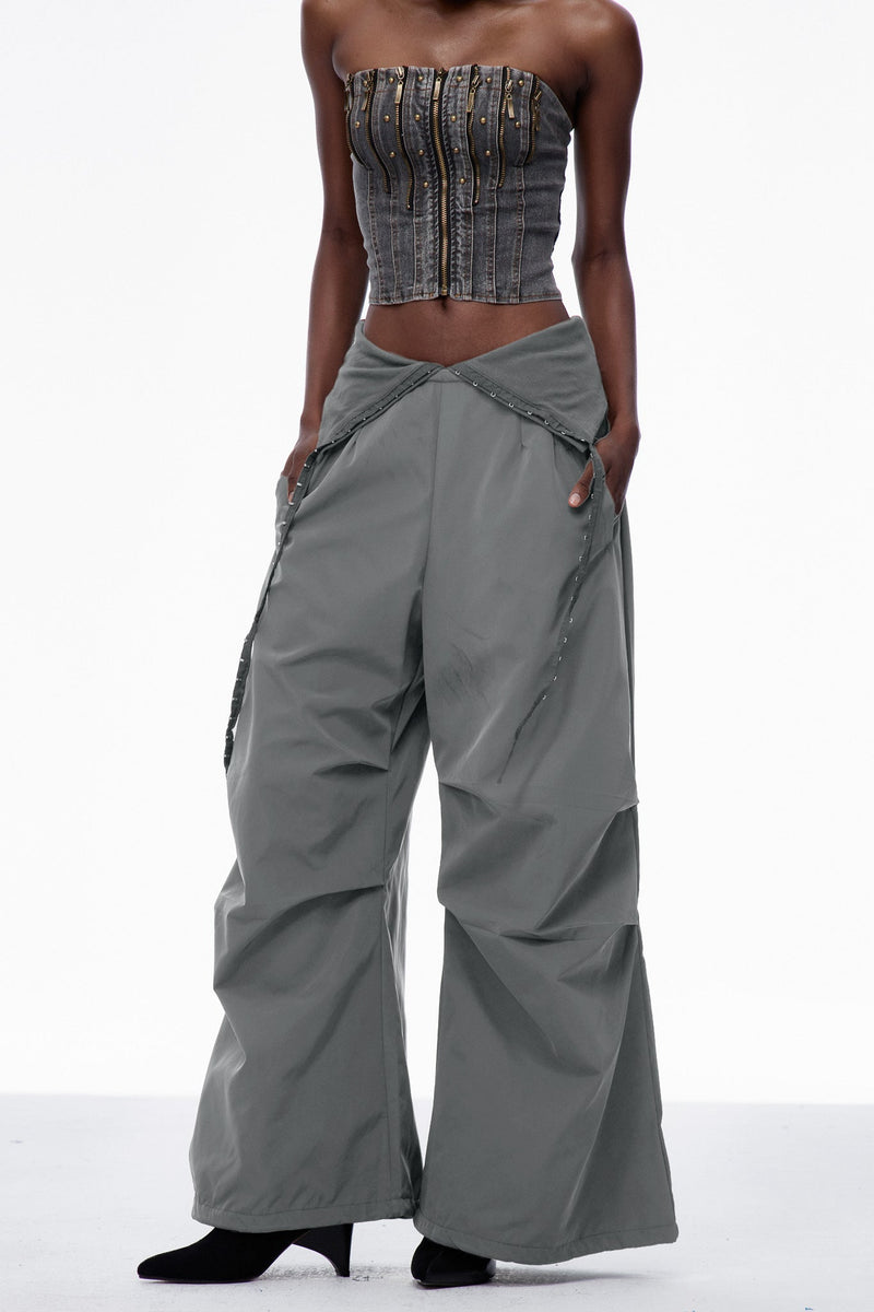 Carissa Lapel Wide Pants in Grey