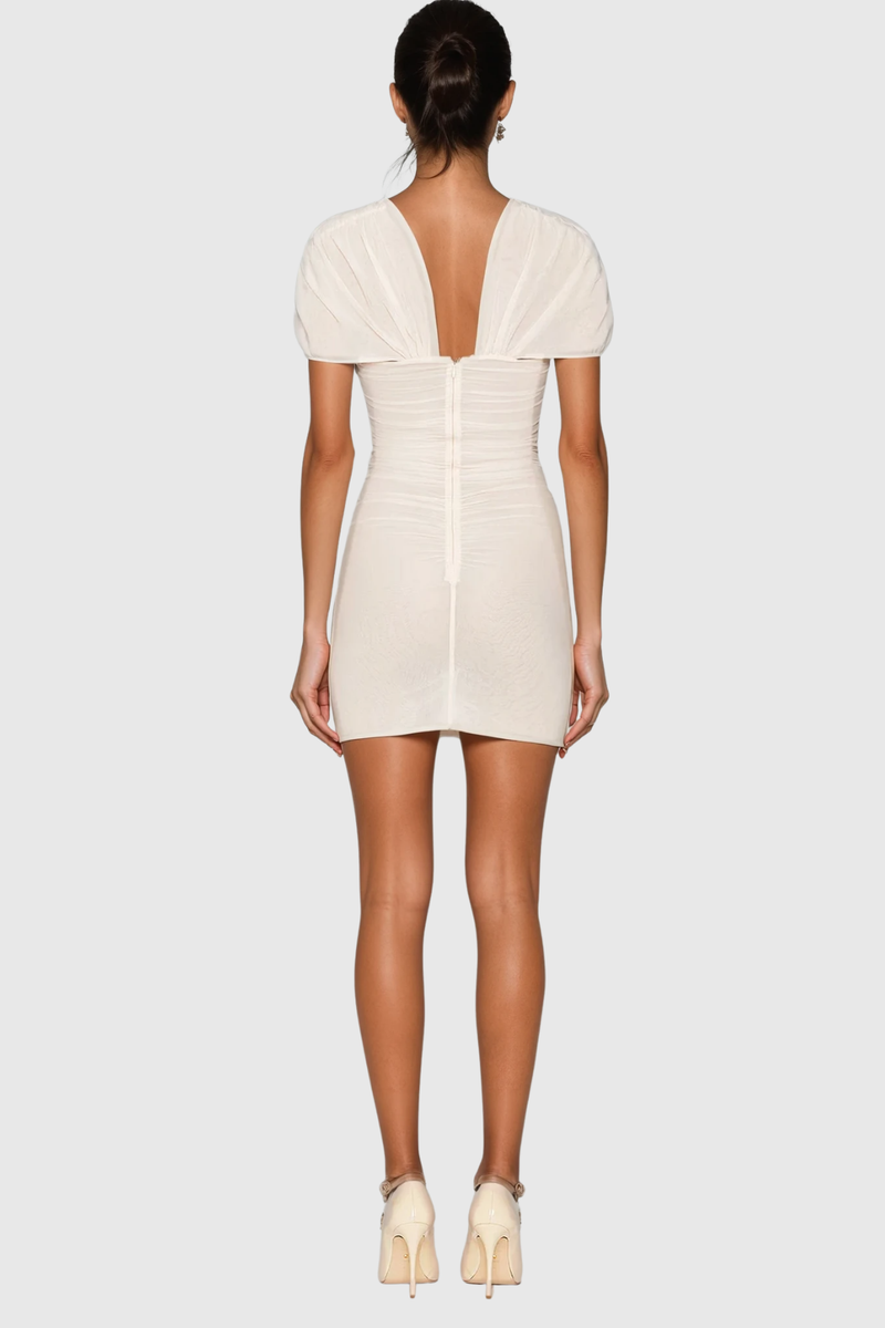 Carmelo Flower Ruch Cutout Mini Dress