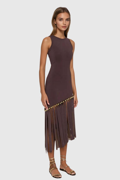 Carreen Fringe Sleeveless Midi Dress