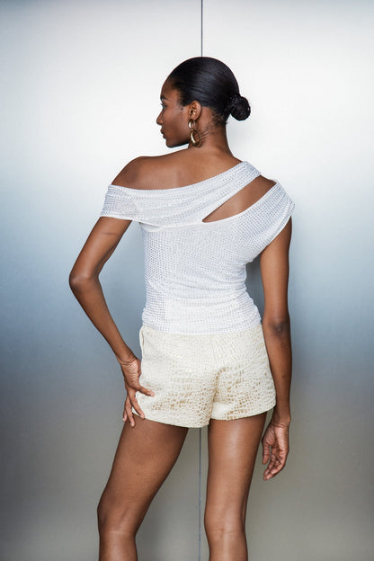 Cassy Rhinestone Asymmetric Cutout Pants Set