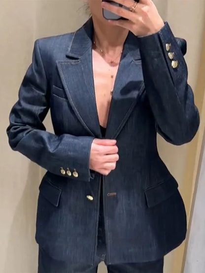 Denim Jacket High Waist Jeans Office Two Piece Set