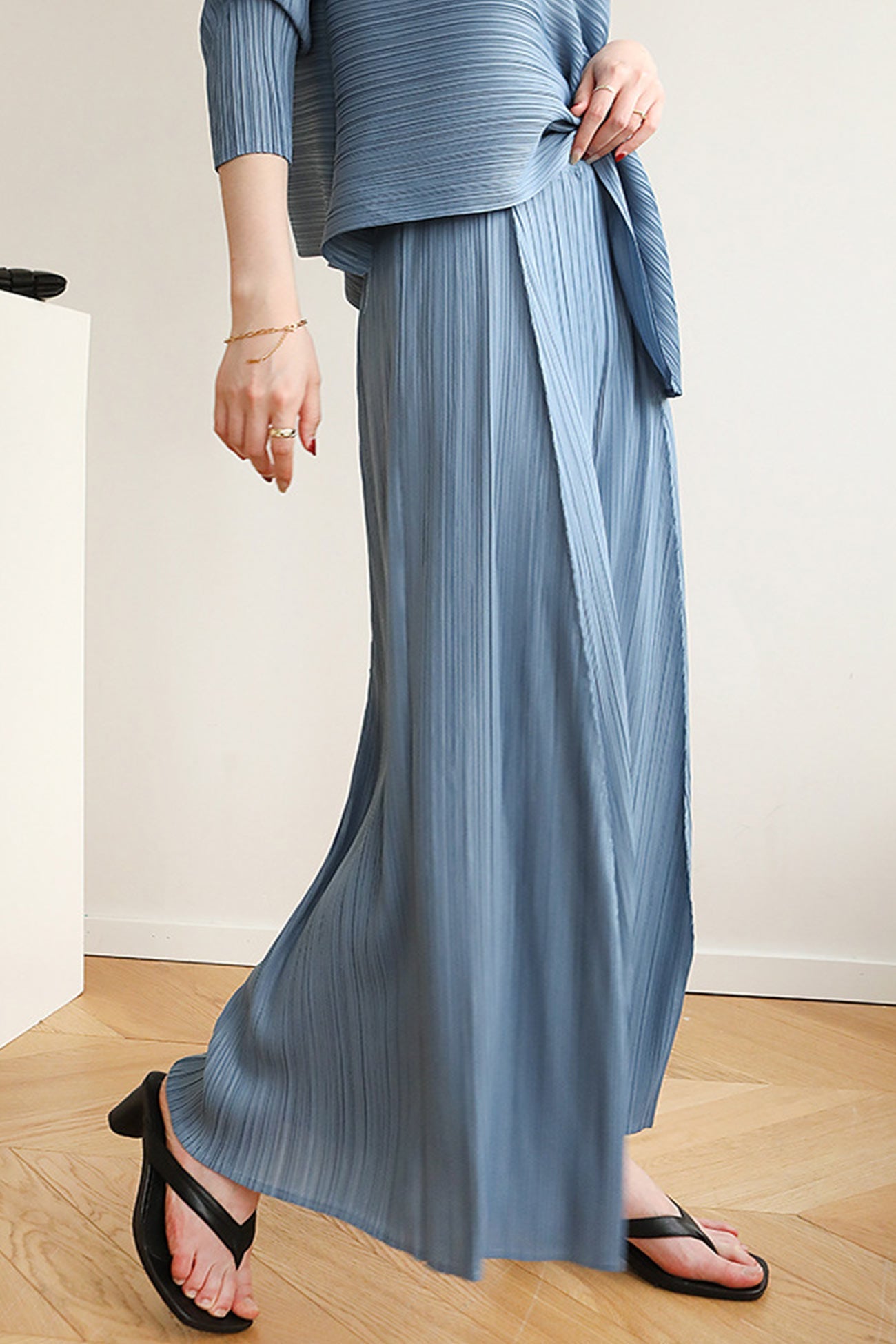 High Waist Pleated Wide Leg Long Pants