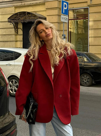 Loose Lapel Long Single Pocket Autumn Office Street Coat