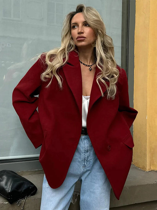 Loose Lapel Long Single Pocket Autumn Office Street Coat