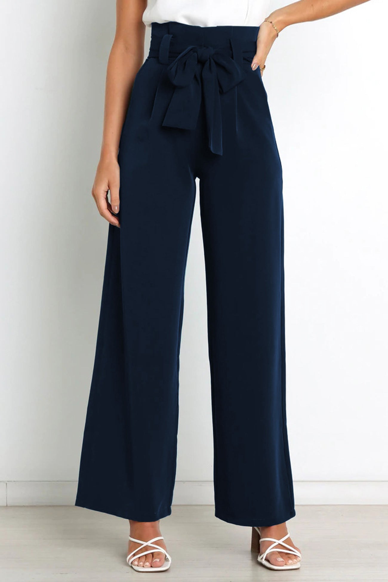 Tie-front Loose Straight Long Pants