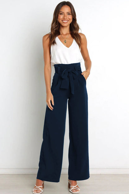 Tie-front Loose Straight Long Pants