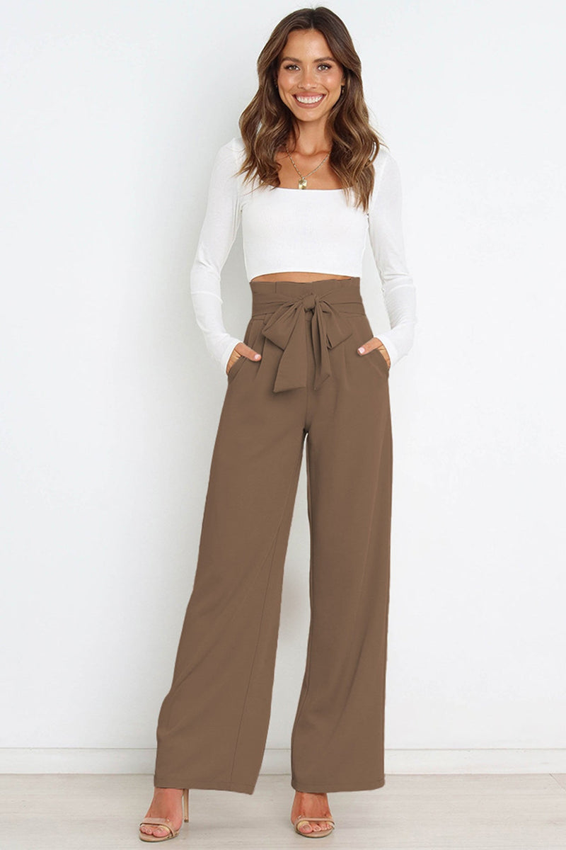 Tie-front Loose Straight Long Pants