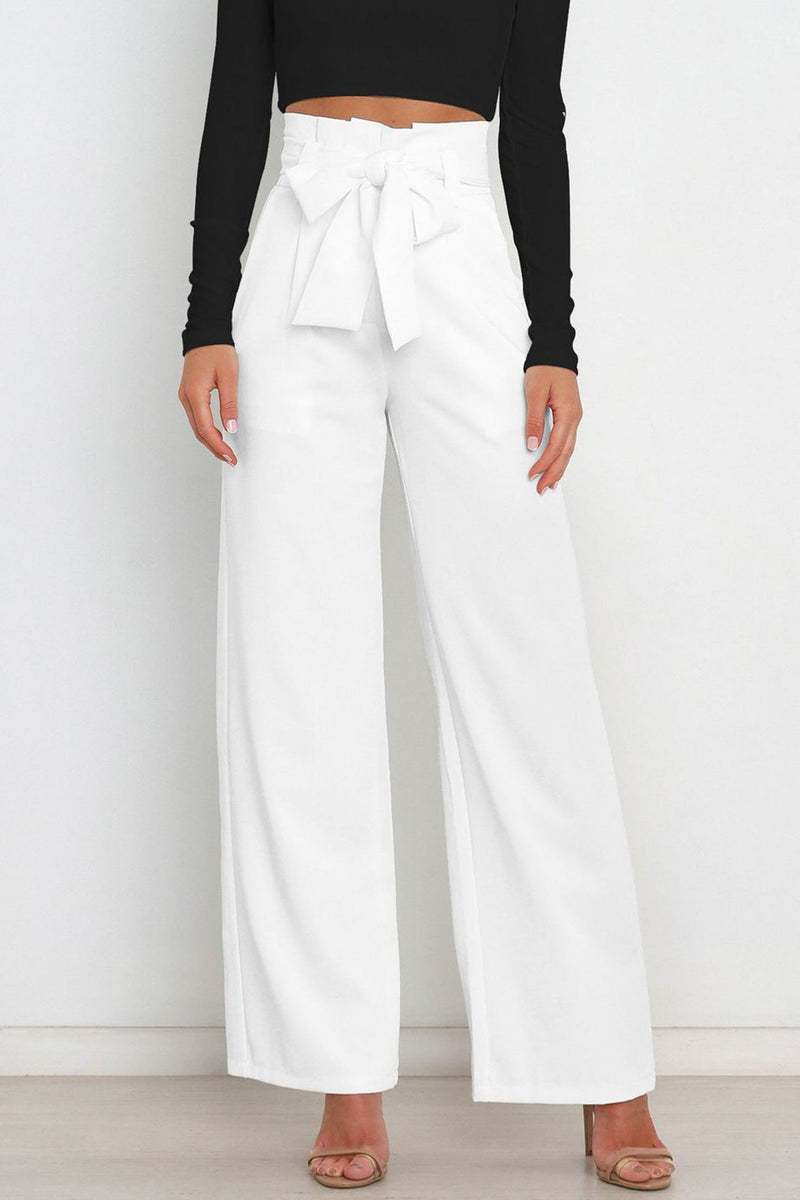 Tie-front Loose Straight Long Pants