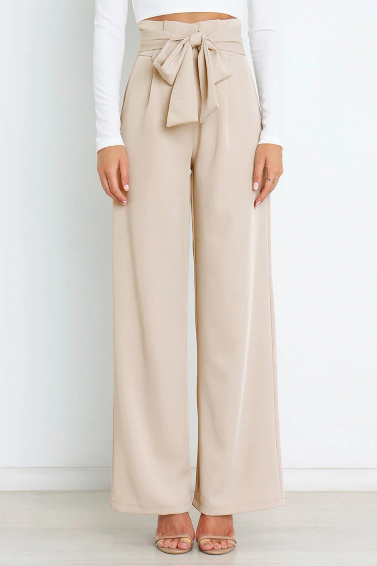 Tie-front Loose Straight Long Pants
