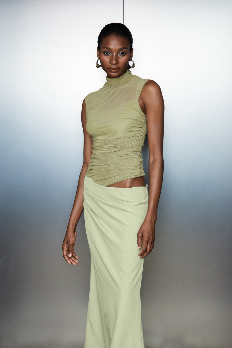 Catharina Mesh Ruch Cutout Maxi Dress
