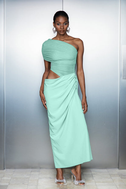 Catharina One Shouder Mesh Ruch Maxi Dress