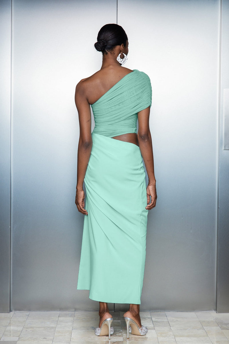 Catharina One Shouder Mesh Ruch Maxi Dress