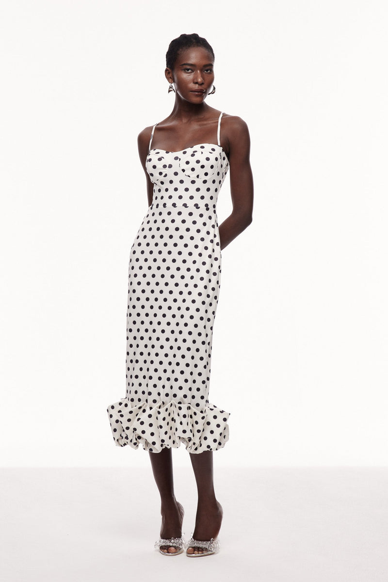 Cauan Dot Ruffle Bodycon Maxi Dress