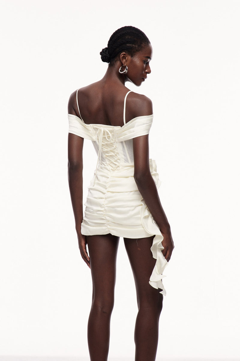 Cayetano Corset Ruch Fringe Mini Dress