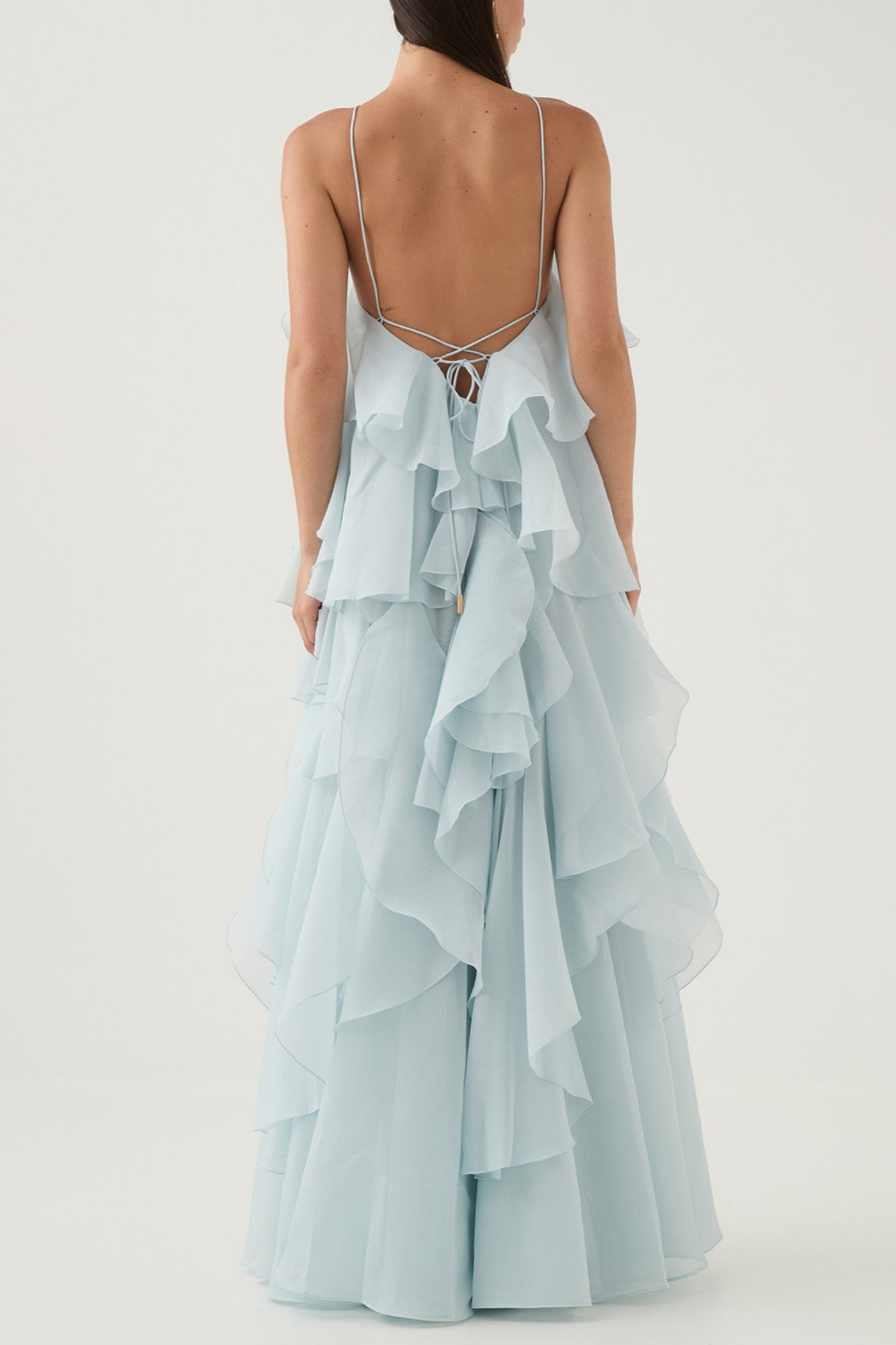 Caysie Halter Ruffle Layered Maxi Dress - Blue