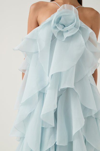 Caysie Halter Ruffle Layered Maxi Dress - Blue