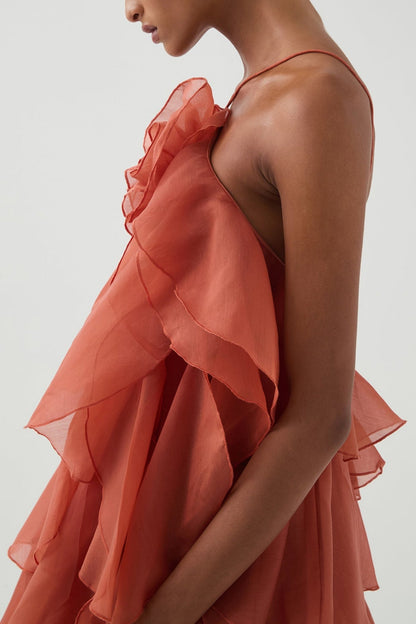 Caysie Halter Ruffle Layered Maxi Dress - Orange