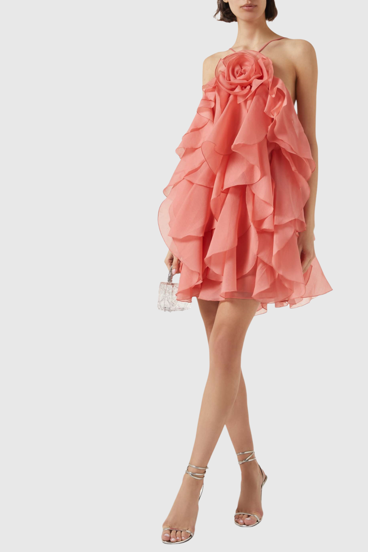 Caysie Halter Ruffle Layered Mini Dress - Orange