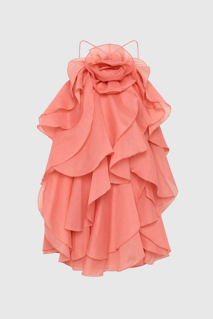 Caysie Halter Ruffle Layered Mini Dress - Orange