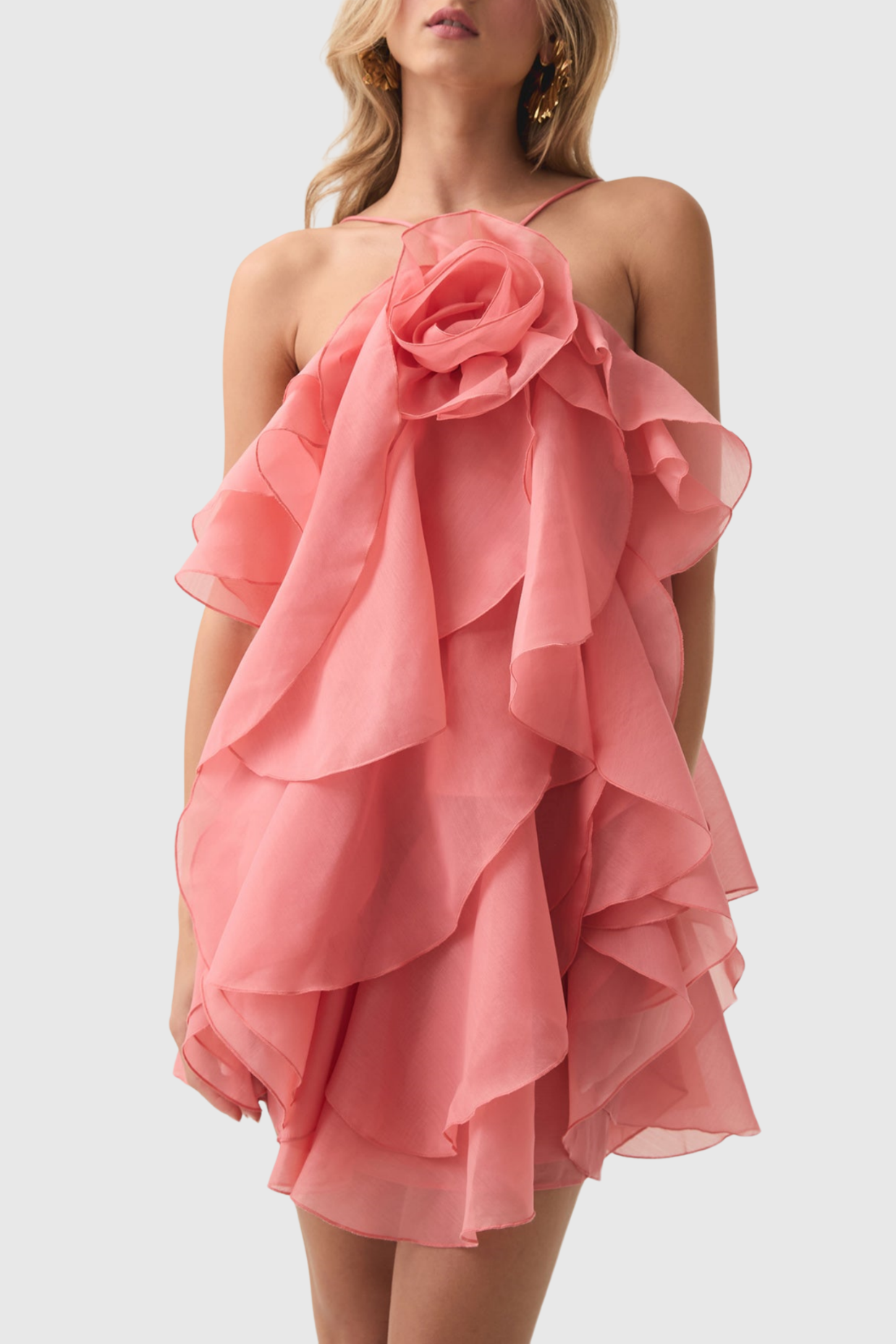 Caysie Halter Ruffle Layered Mini Dress - Orange