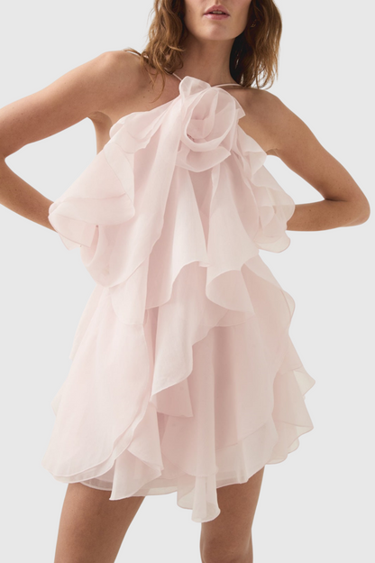 Caysie Halter Ruffle Layered Mini Dress - Pink