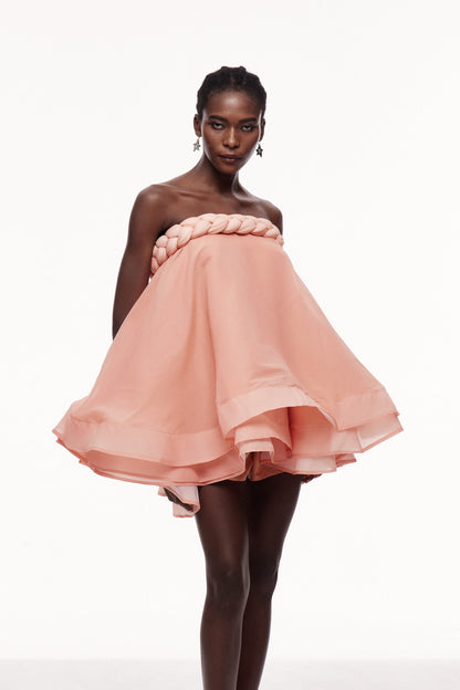 Cebrail Ruffle Puffy Mini Dress in Pink