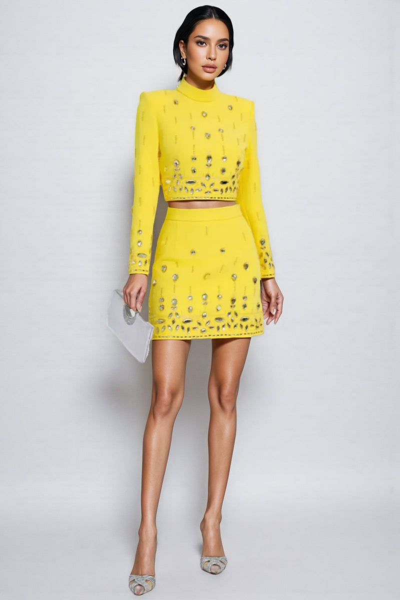 Velia Beaded Short Top Mini Dress Two-piece Set