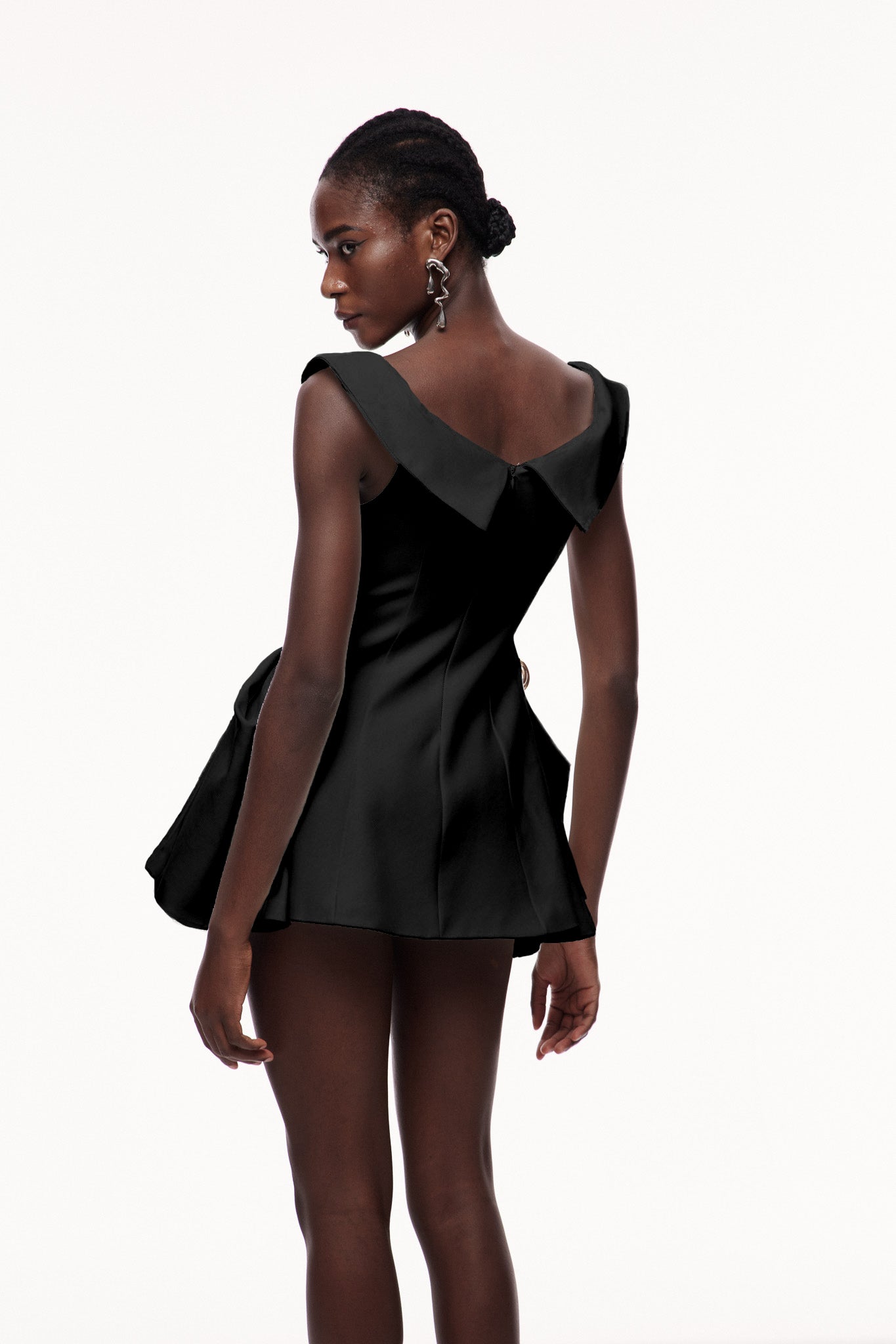 Cecilija Off Shoulder Ruffle Mini Dress in Black