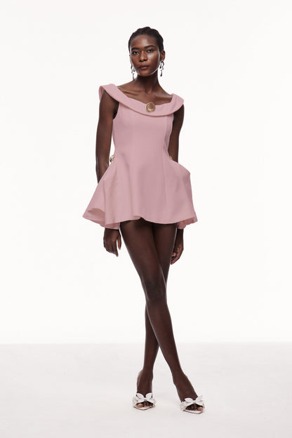Cecilija Off Shoulder Ruffle Mini Dress in Pink