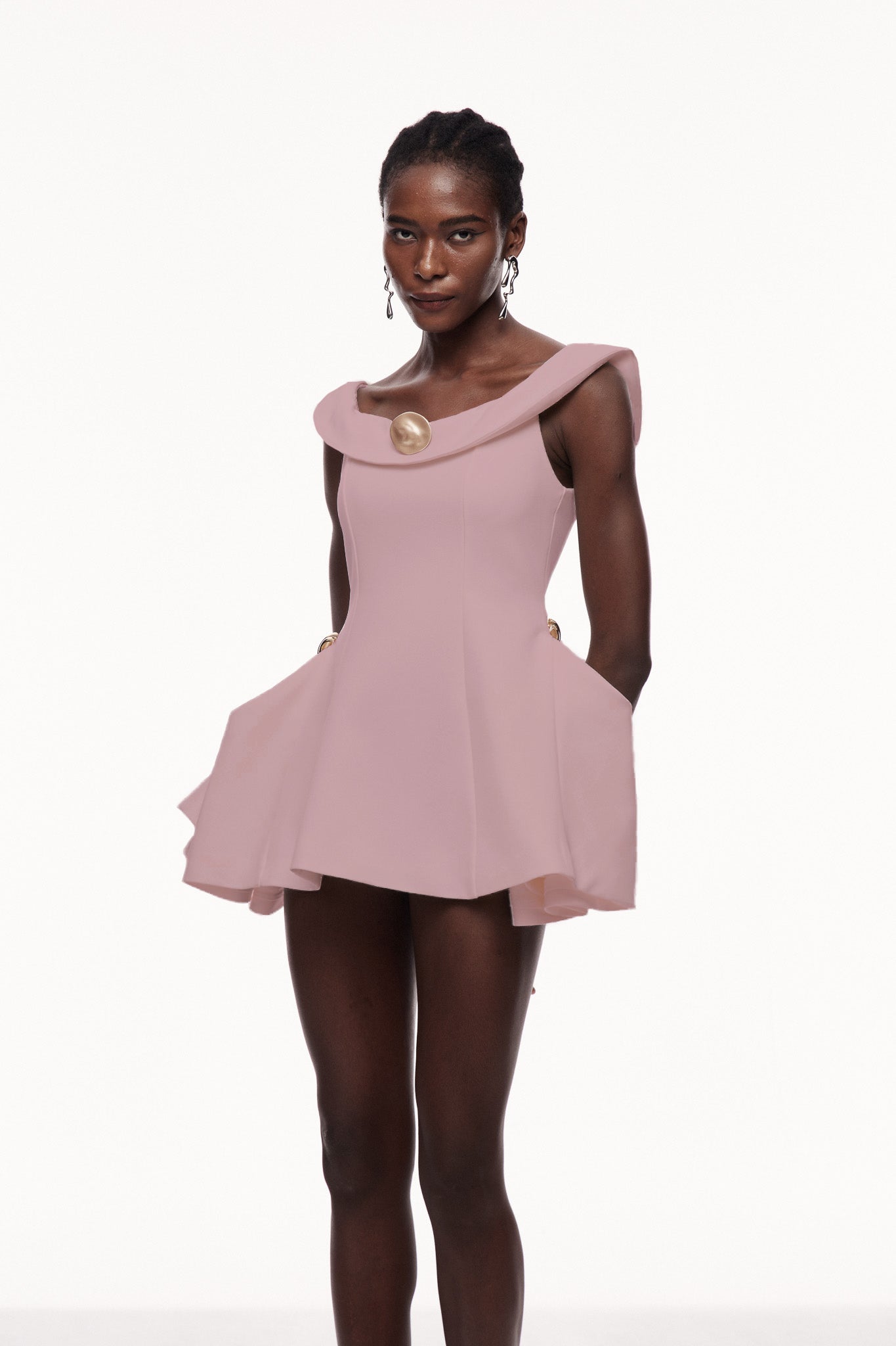 Cecilija Off Shoulder Ruffle Mini Dress in Pink