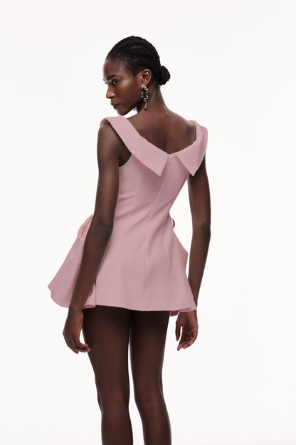 Cecilija Off Shoulder Ruffle Mini Dress in Pink