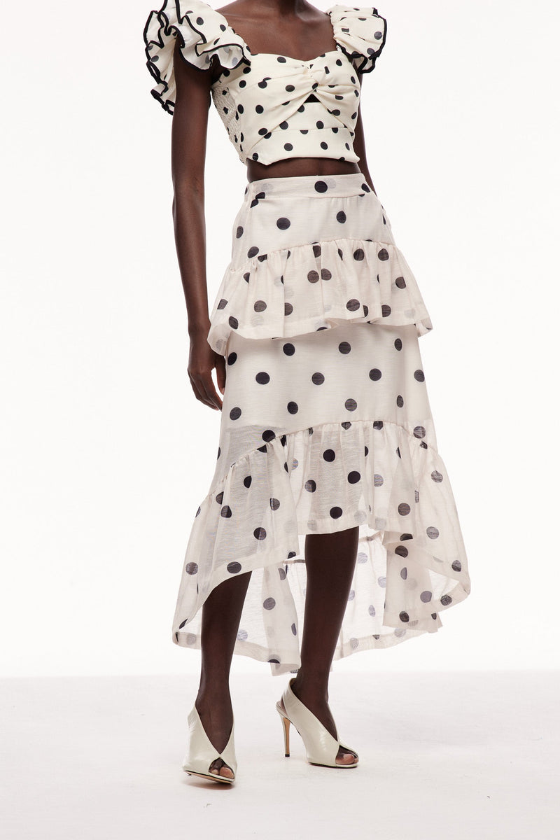 Celandine Dot Ruffle Maxi Skirt
