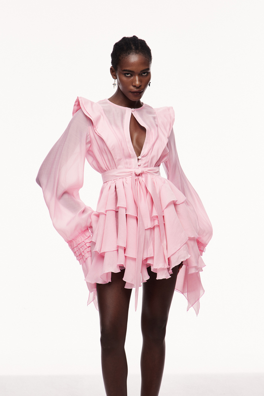 Celsus Ruffle Cutout Mini Dress in Pink