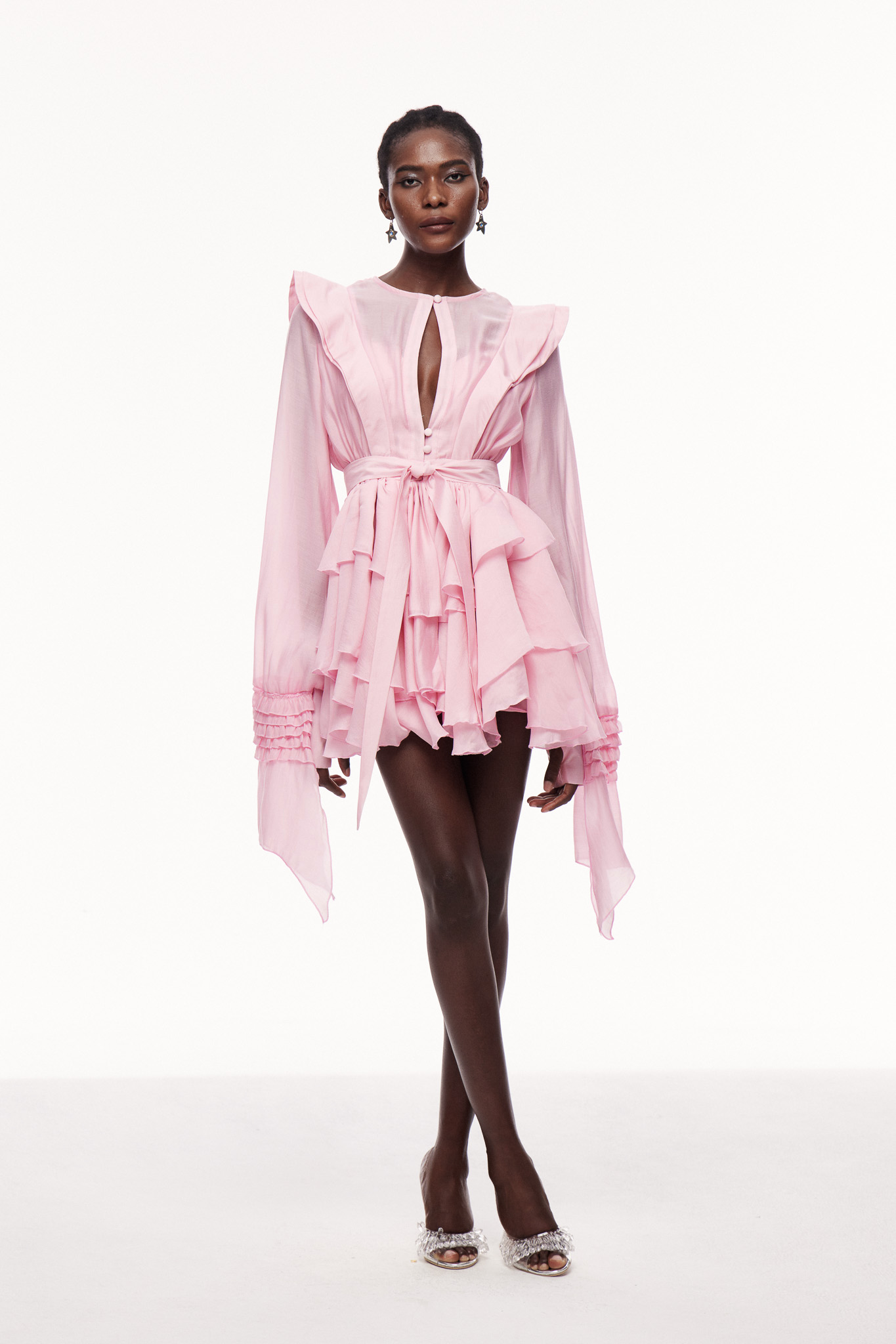 Celsus Ruffle Cutout Mini Dress in Pink