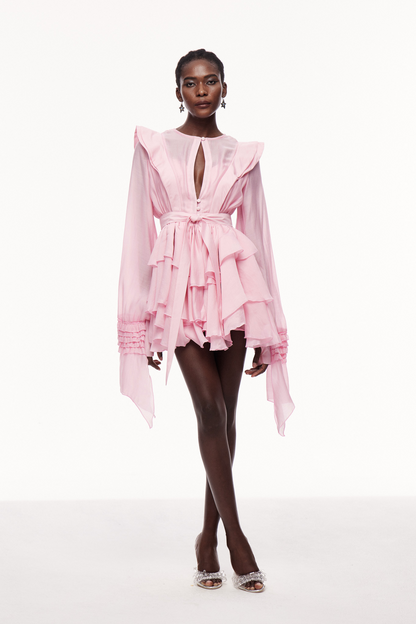 Celsus Ruffle Cutout Mini Dress in Pink