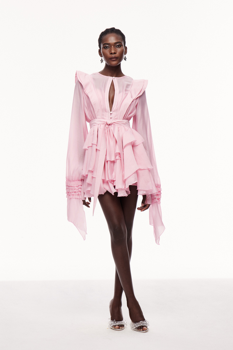 Celsus Ruffle Cutout Mini Dress in Pink