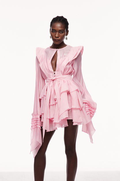 Celsus Ruffle Cutout Mini Dress in Pink