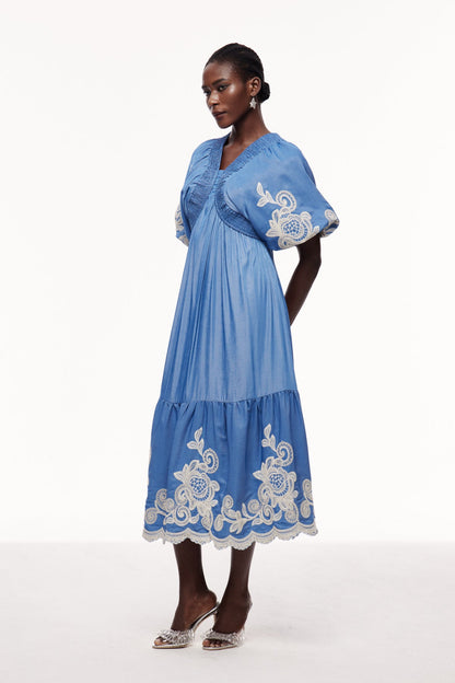 Cemre Embroidered Plunge Maxi Dress
