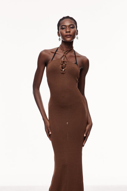 Cenric Cutout Halter Neck Knit Maxi Dress
