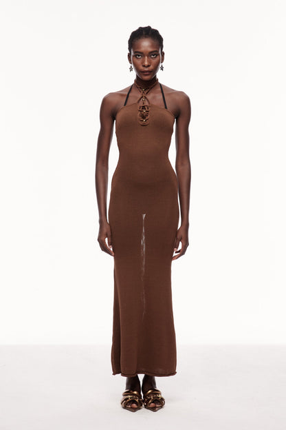 Cenric Cutout Halter Neck Knit Maxi Dress