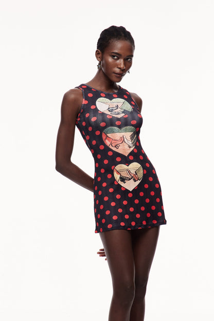Ceolmund Dot Heart Sleeveless Mini Dress