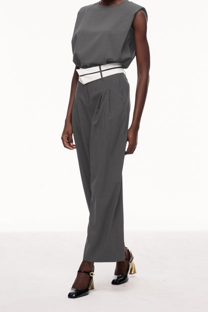 Cerise Lapel Deconstruct Pants