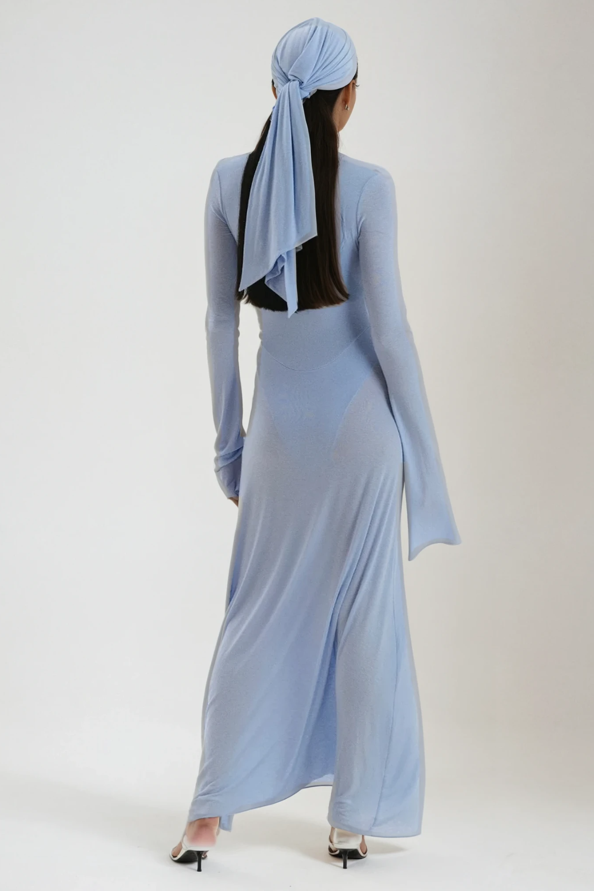 Cerys Plunge Ruch Maxi Dress in Blue